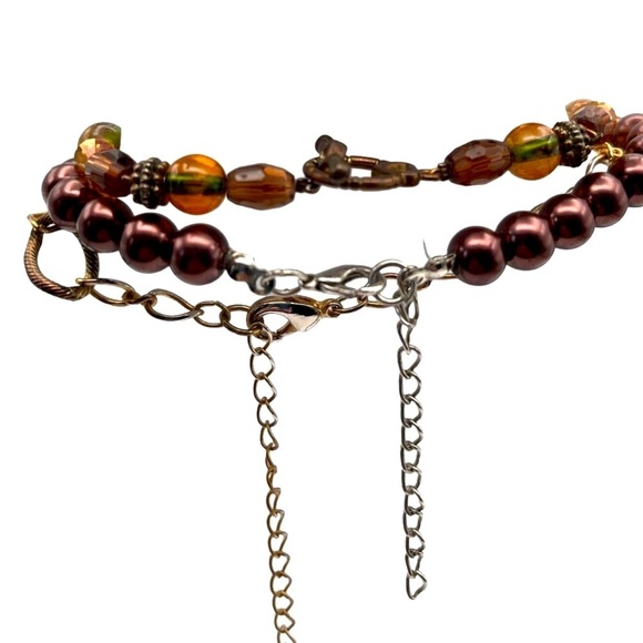 Vintage Multi-Layer Brown Beaded Necklace & Bangle Set  Boho Chic Amber N62 - Picture 4 of 6